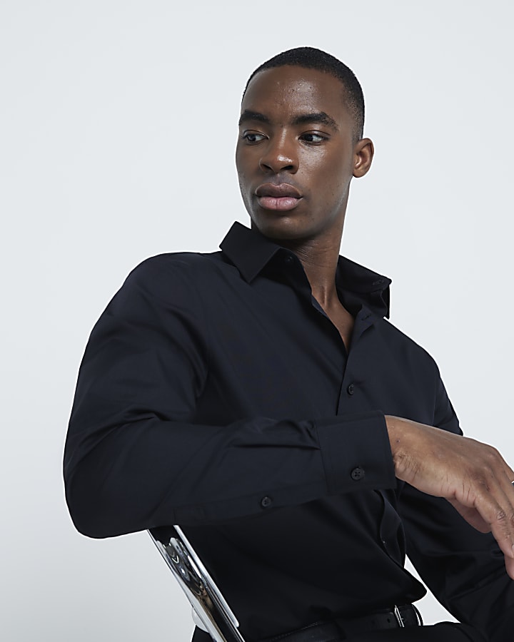 River Island Black Slim Fit Long Sleeve Shirt