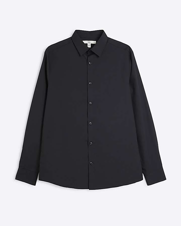river island Black slim fit long sleeve shirt