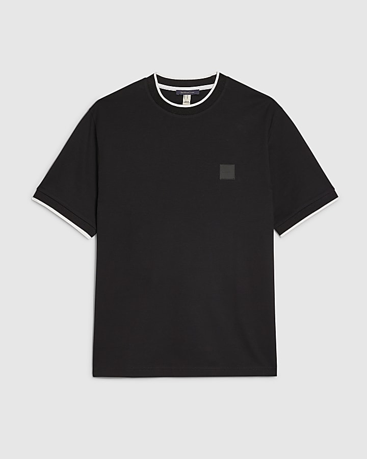 river island Black Slim Fit MCMXII Badge T-Shirt