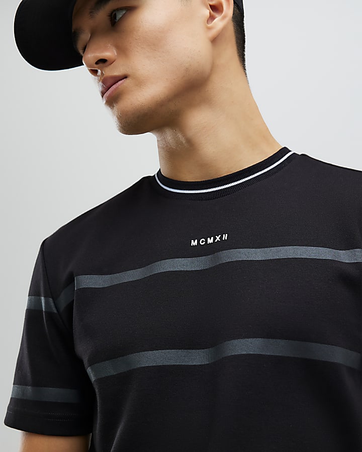 River Island Black Slim Fit MCMXII T-Shirt