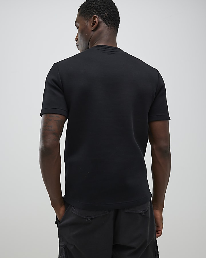River Island Black Slim Fit Metal Badge T-Shirt
