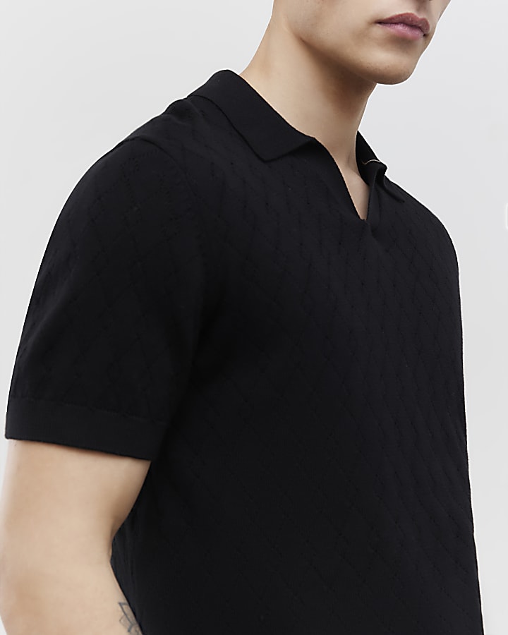 River Island Black Slim Fit Open Collar Shirt