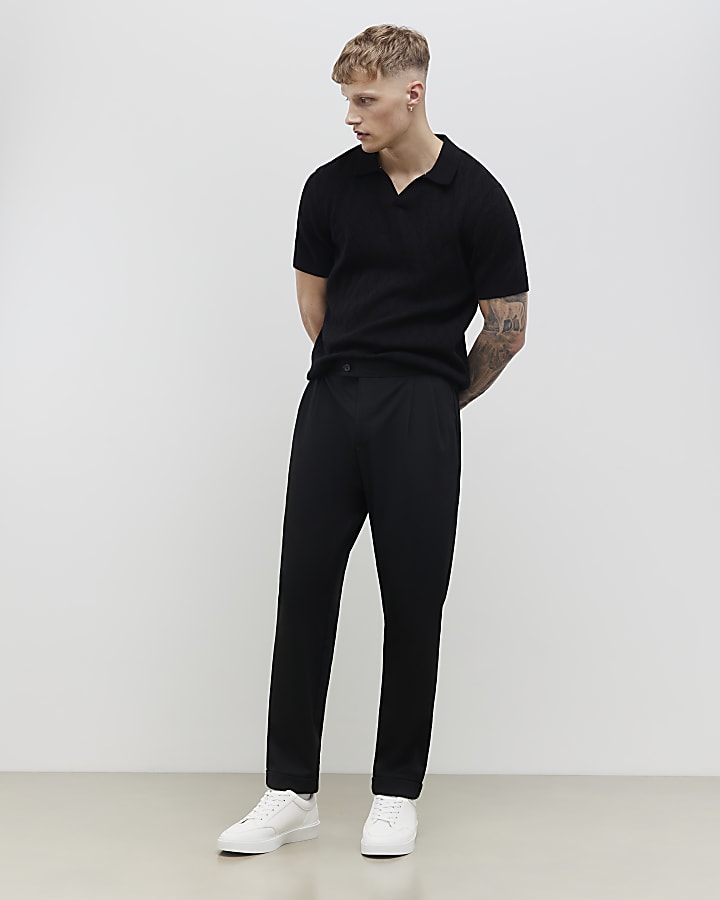 River Island Black Slim Fit Open Collar Shirt