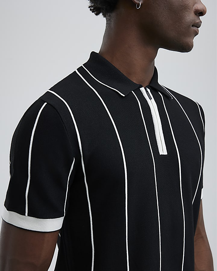 River Island Black Slim Fit Pinstripe Polo Shirt
