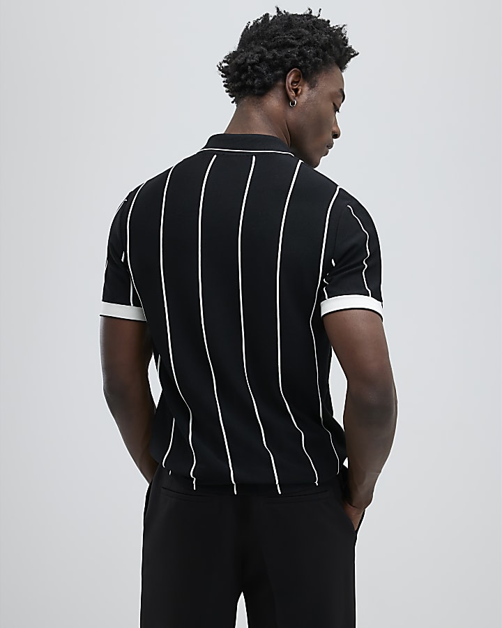 River Island Black Slim Fit Pinstripe Polo Shirt