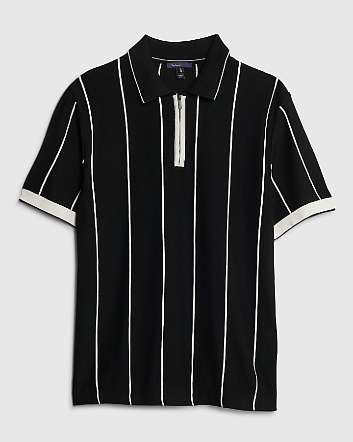 river island Black Slim Fit Pinstripe Polo Shirt