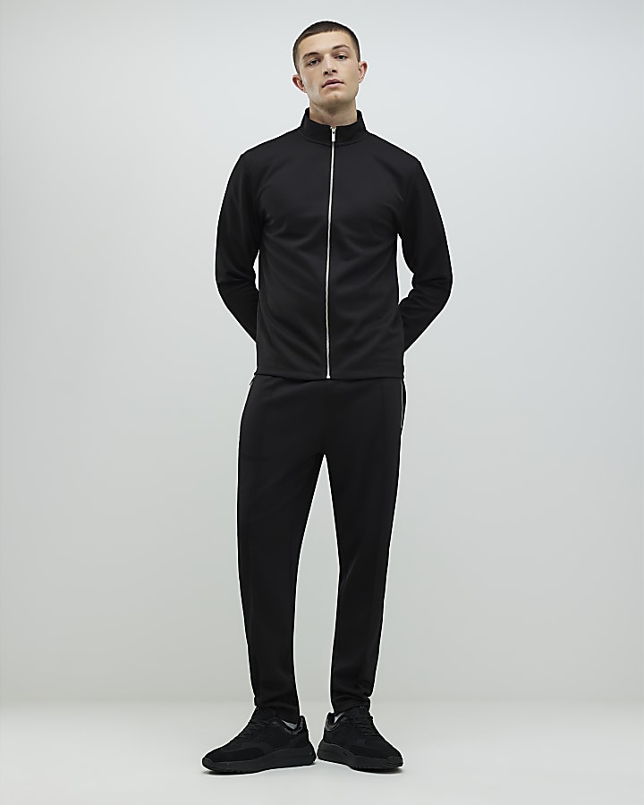 River Island Black Slim Fit Pique Funnel Jacket