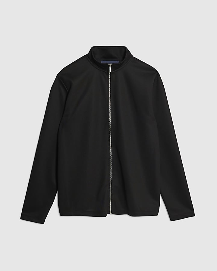 river island Black Slim Fit Pique Funnel Jacket