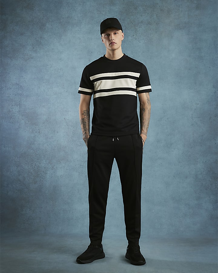River Island Black Slim Fit Pique Joggers