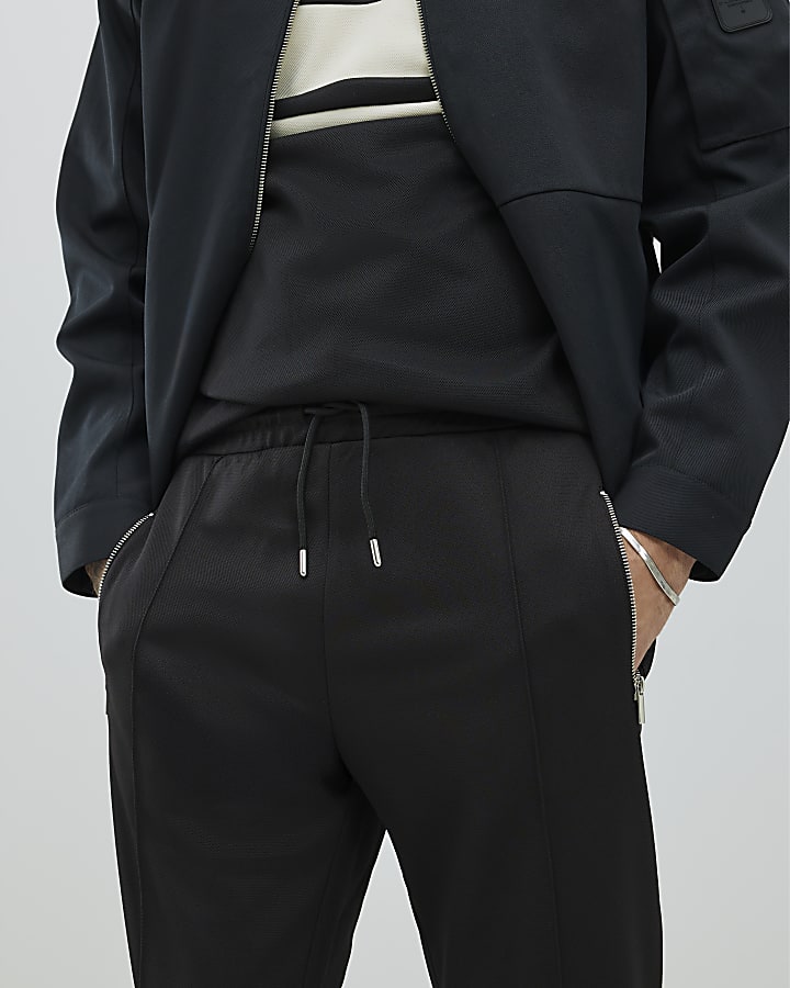 River Island Black Slim Fit Pique Joggers