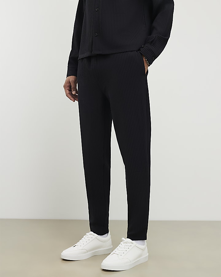 River Island Black Slim Fit Plisse Joggers
