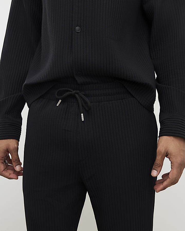 River Island Black Slim Fit Plisse Joggers