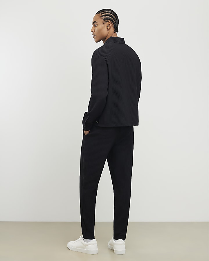 River Island Black Slim Fit Plisse Joggers