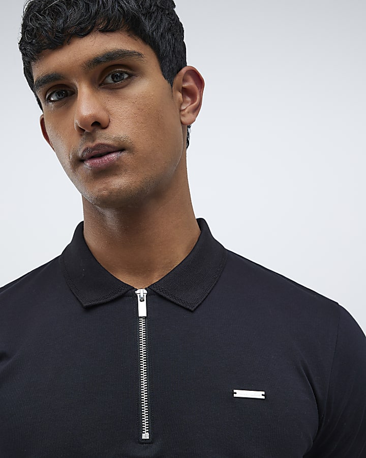River Island Black Slim Fit Premium Polo Shirt