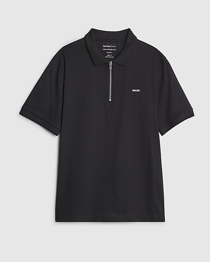 river island Black Slim Fit Premium Polo Shirt
