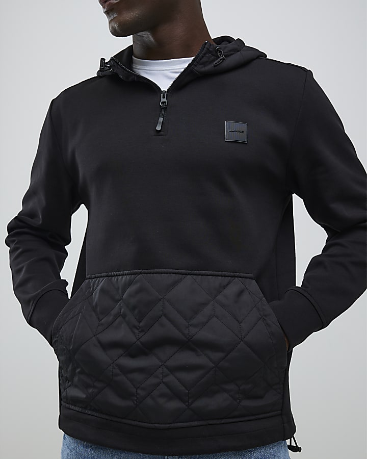 River Island Black Slim Fit Quilted Hoodie