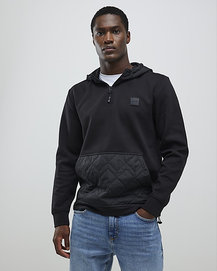 River Island Black Slim Fit Quilted Hoodie