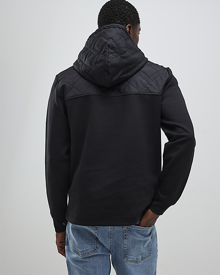 River Island Black Slim Fit Quilted Hoodie