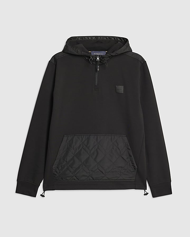 river island Black Slim Fit Quilted Hoodie