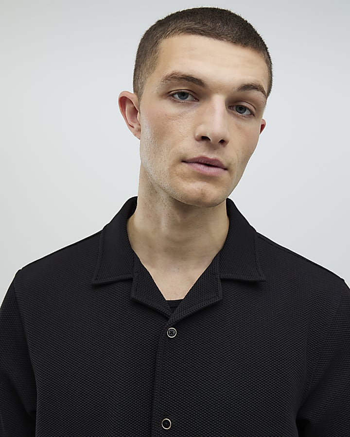 River Island Black Slim Fit Revere Shirt