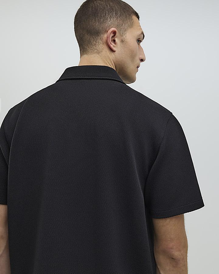 River Island Black Slim Fit Revere Shirt