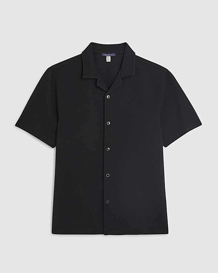 river island Black Slim Fit Revere Shirt