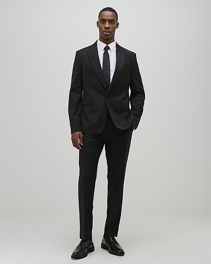 River Island Black Slim Fit Stripe Suit Jacket