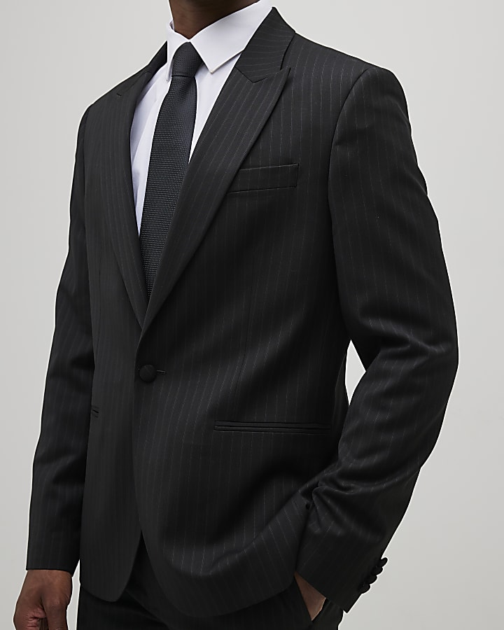 River Island Black Slim Fit Stripe Suit Jacket