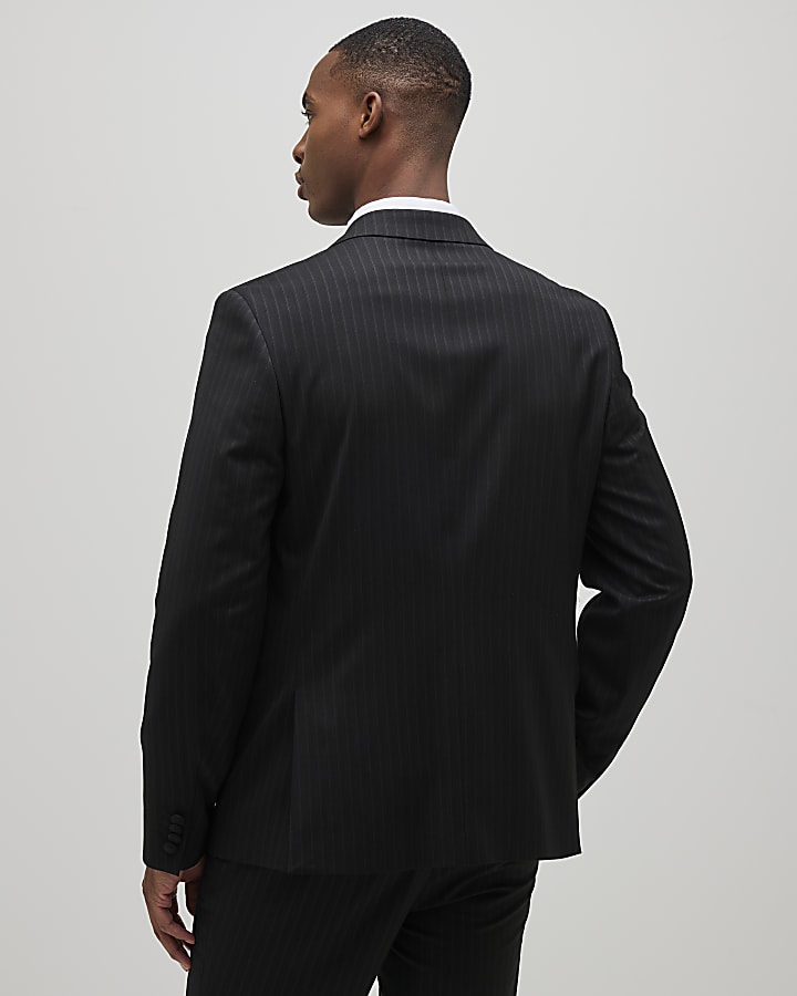 River Island Black Slim Fit Stripe Suit Jacket