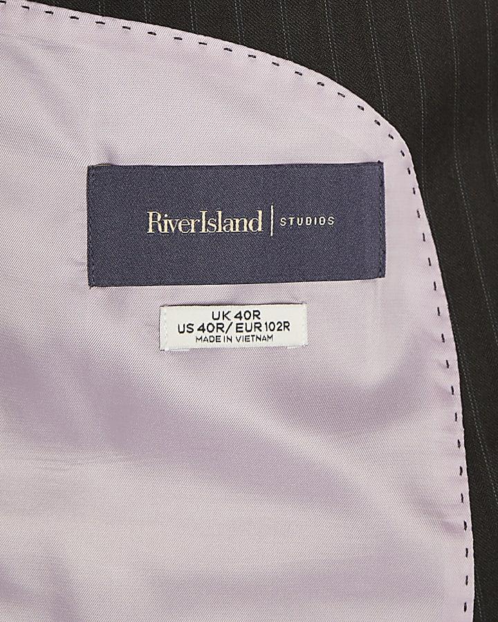 river island Black Slim Fit Stripe Suit Jacket