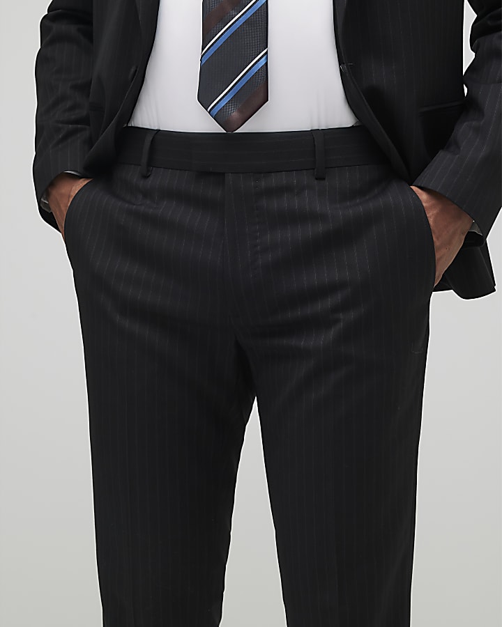 River Island Black Slim Fit Stripe Suit Trousers