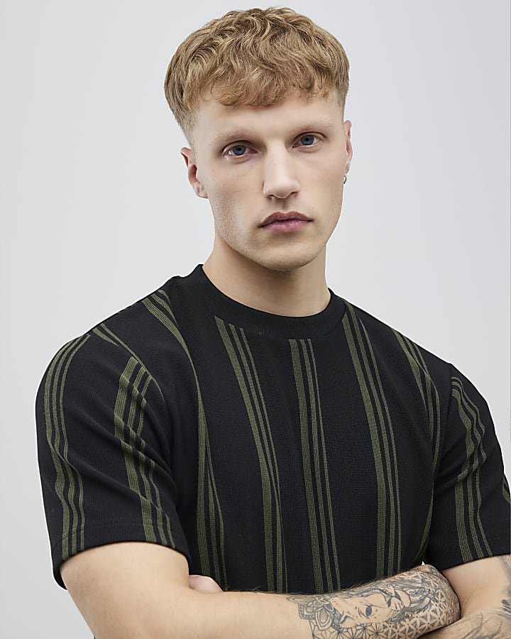 River Island Black Slim Fit Stripe T-Shirt