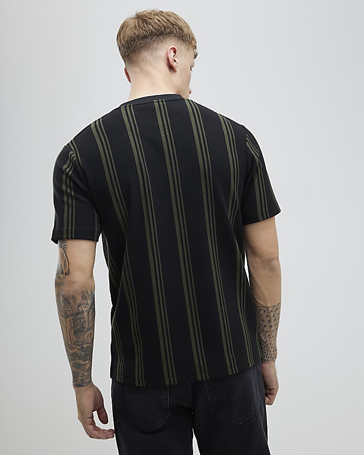 River Island Black Slim Fit Stripe T-Shirt