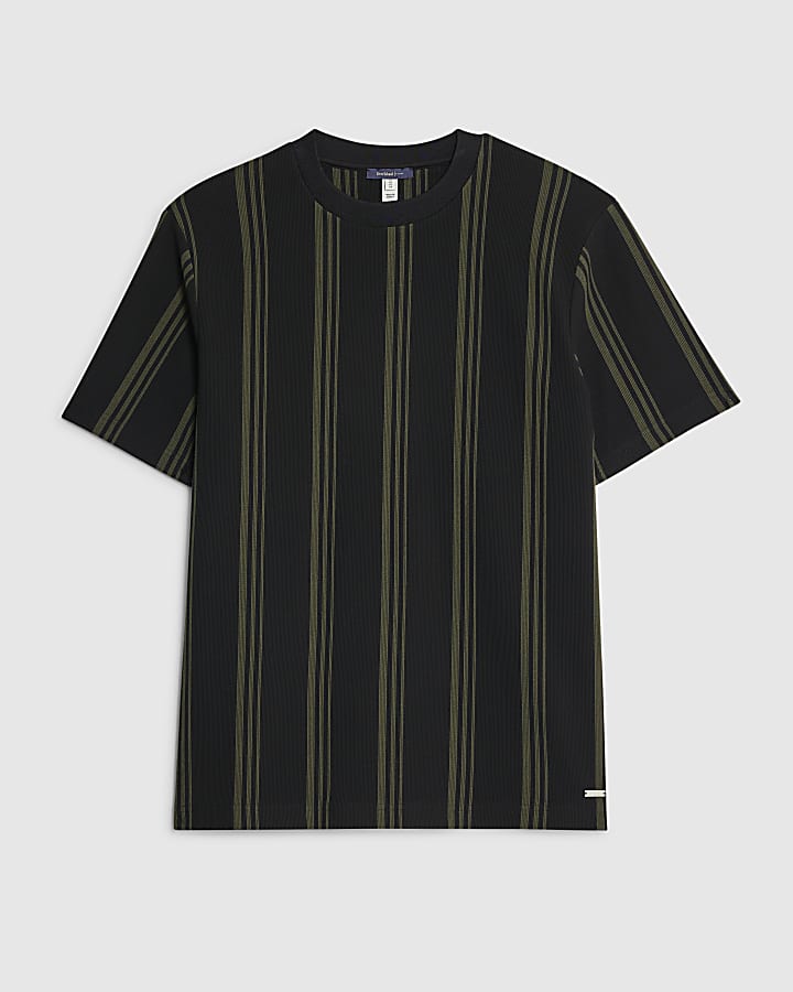 river island Black Slim Fit Stripe T-Shirt