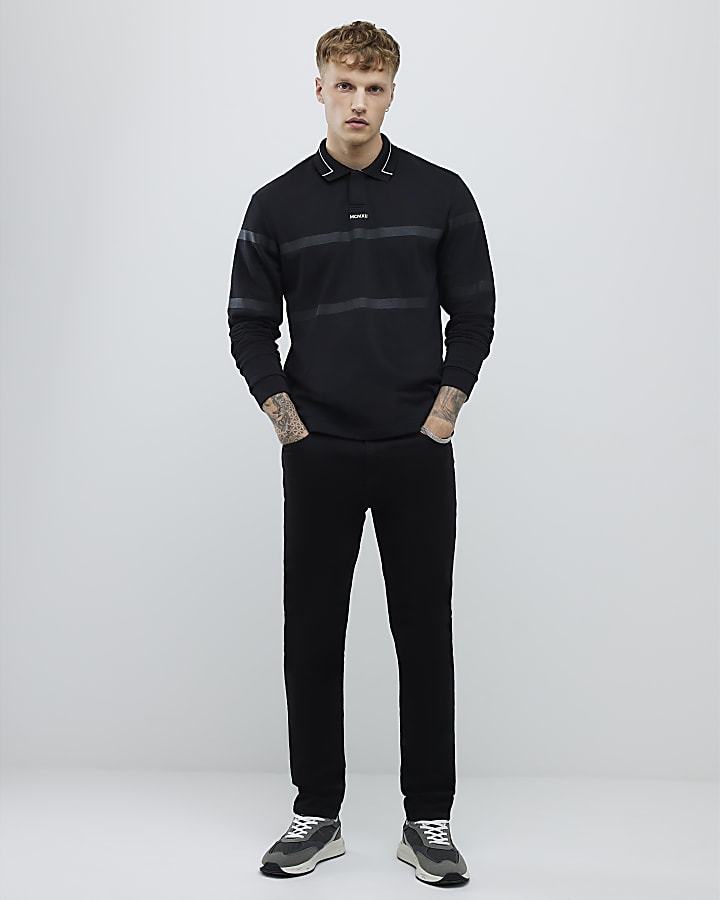 River Island Black Slim Fit Striped Polo Shirt