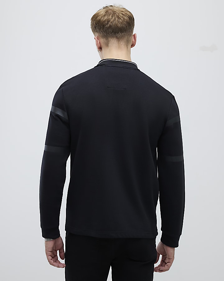 River Island Black Slim Fit Striped Polo Shirt