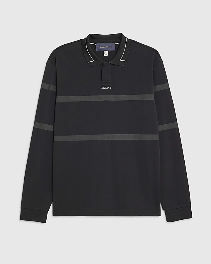 river island Black Slim Fit Striped Polo Shirt