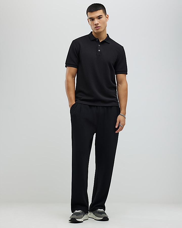 River Island Black Slim Fit Textured Polo Shirt