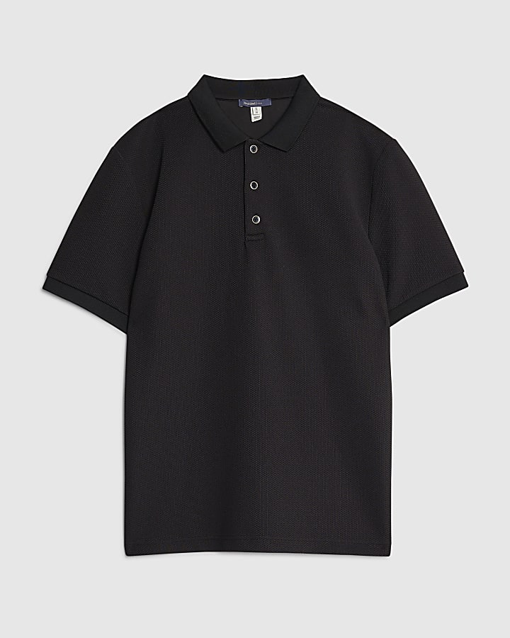 river island Black Slim Fit Textured Polo Shirt