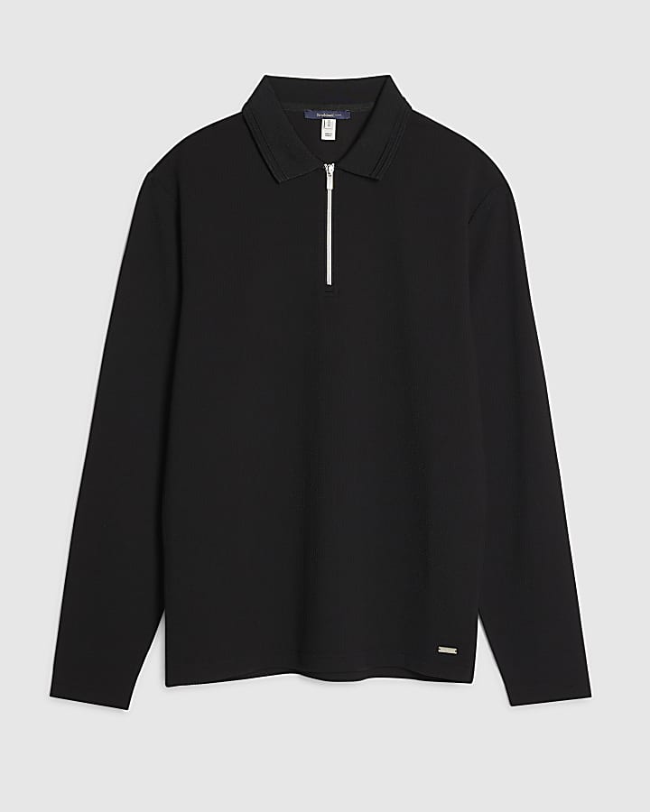 river island Black Slim Fit Textured Polo Shirt
