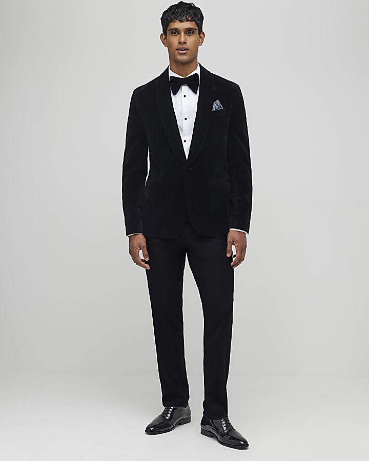 River Island Black Slim Fit Velvet Suit Jacket