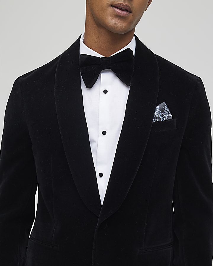 River Island Black Slim Fit Velvet Suit Jacket