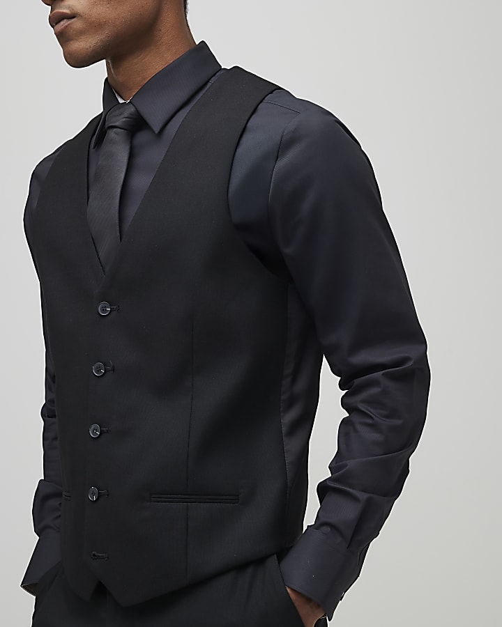 River Island Black Slim Fit Waistcoat