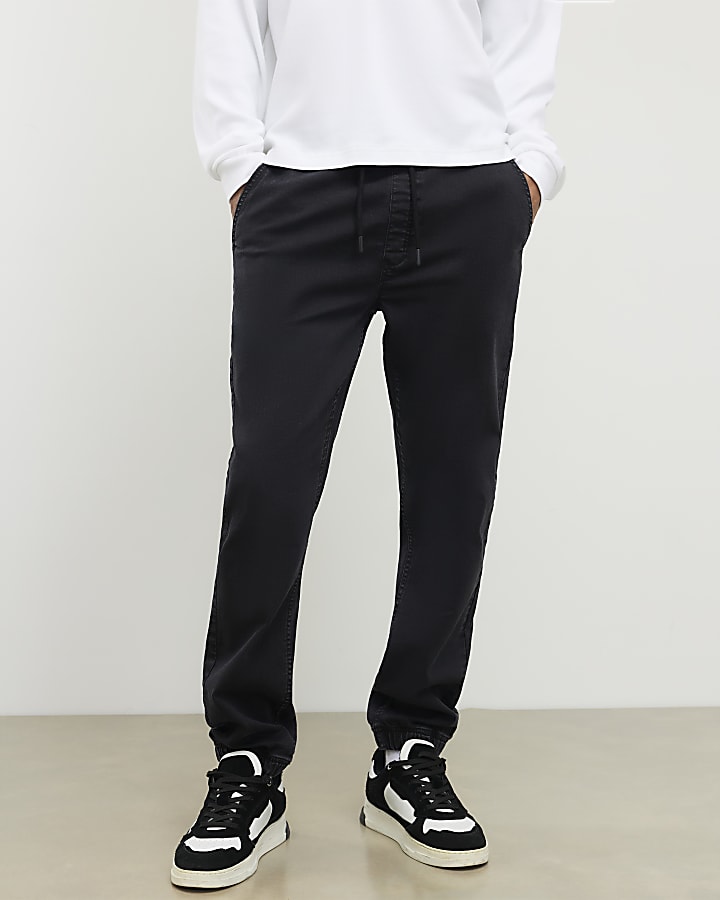 River Island Black Slim Fit Washed Denim Joggers