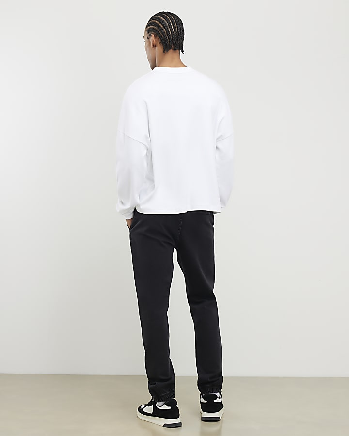 River Island Black Slim Fit Washed Denim Joggers