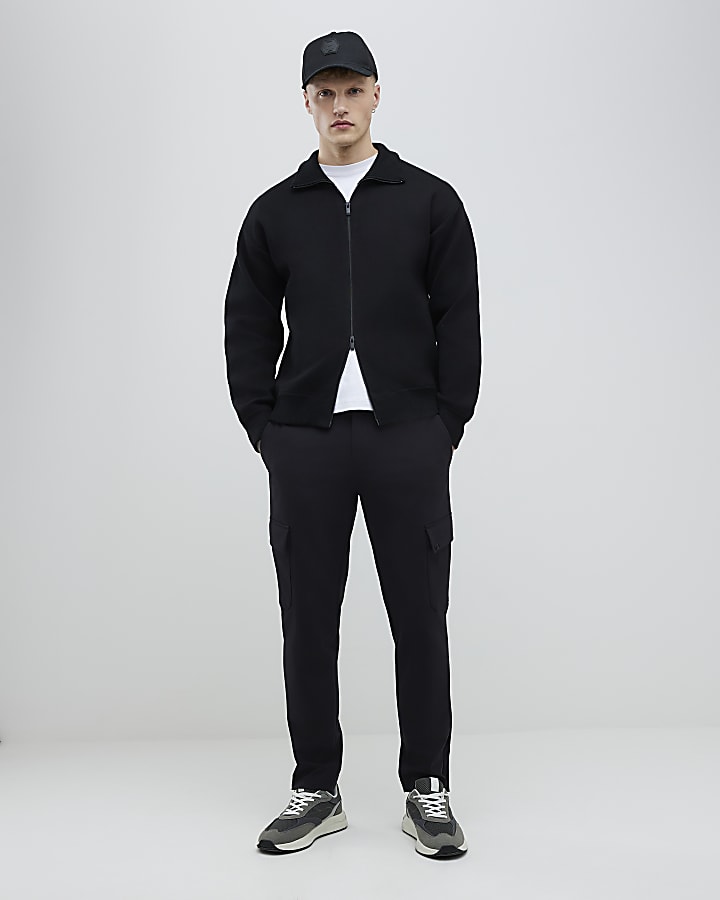 River Island Black Slim Fit Zip Through Jumper