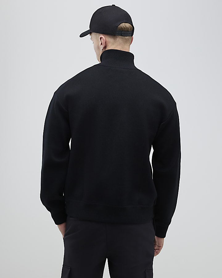 River Island Black Slim Fit Zip Through Jumper