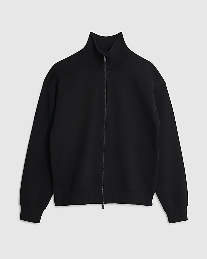 river island Black Slim Fit Zip Through Jumper