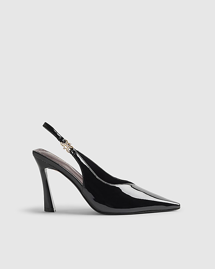 River Island Black Slingback Logo Court Heels