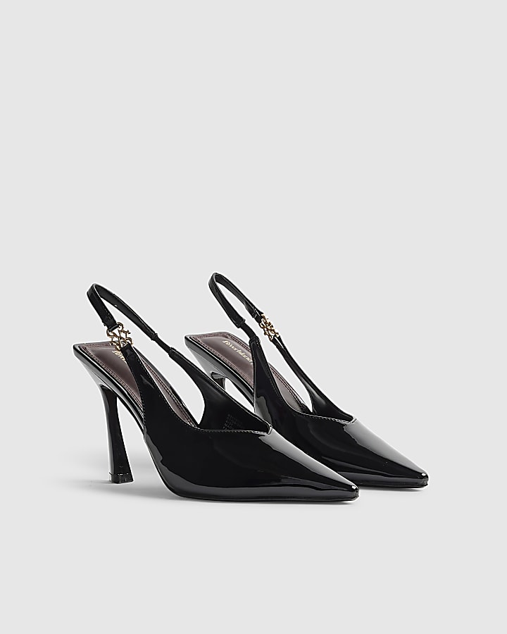 River Island Black Slingback Logo Court Heels